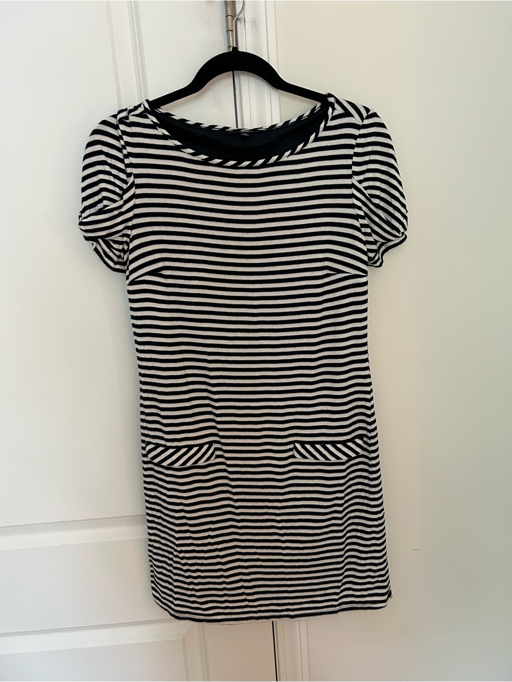 Navy & White Striped Short Sleeve Dress
